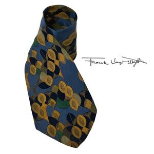 Frank Lloyd Wright Classic Necktie Tie Ferns Silk Branded and Embossed Italy Y2K